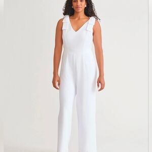 Kasper V-Neck Bow-Strap Wide Leg Jumpsuit White